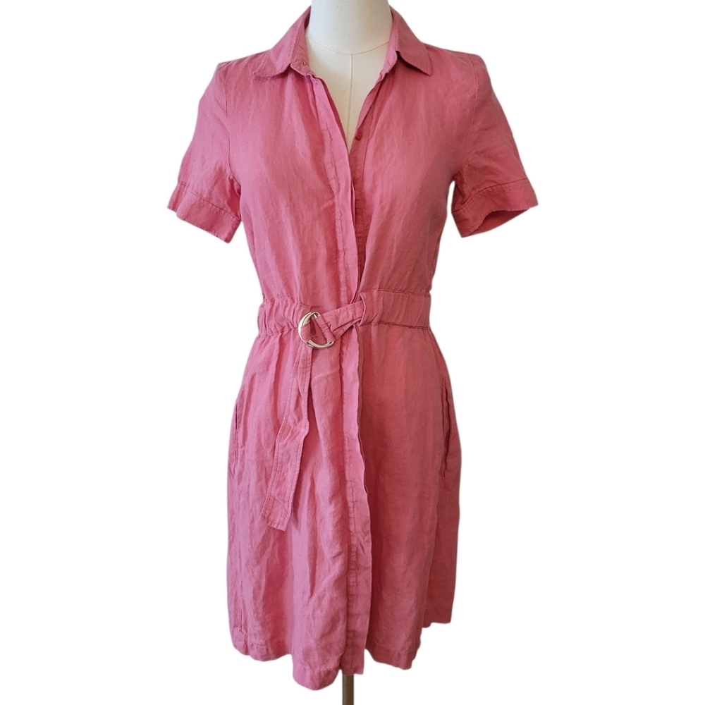 Escada Sport Coral Pink Linen Camp Dress Size‎ 32